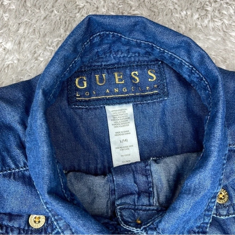 GUESS Kids Mixed-Media Denim & Pink Chiffon High-Low Dress — Girls Size L (14)